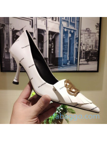 Balenciaga Allover Logo Pumps with Double B White 2020