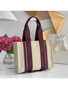 Chloe Medium Woody Embroidered Canvas Tote Bag Burgundy 02 2022 N7888