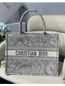 Dior Small Book Tote Bag in Grey Toile de Jouy Reverse Embroidery 2021