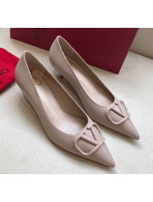 Valentino VLogo Lambskin Narrow Toe Low-Heel Pump Dark Pink 2020