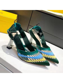 Fendi Colibri Striped Mesh Slingback Pumps 8cm Green 2021