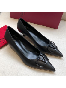 Valentino VLogo Lambskin Narrow Toe Low-Heel Pump Black 2020