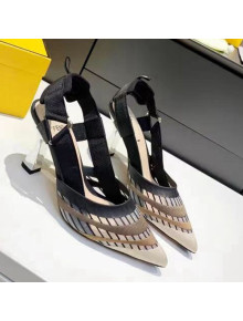 Fendi Colibri Striped Mesh Slingback Pumps 8cm Black 2021