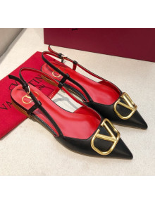 Valentino VLogo Signature Calfskin Slingback Ballet Flat Black/Gold 2020