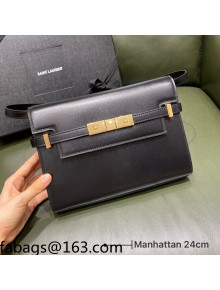 Saint Laurent Manhattan Shoulder Bag in Black Smooth Leather 675626 2021