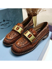 Prada Woven Calfskin Loafers Brown 2020