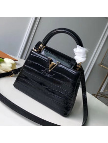 Louis Vuitton Capucines Mini Top Handle Bag in Crocodilian Leather N93429 Black 2019