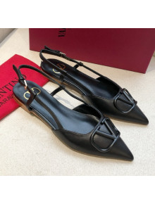 Valentino VLogo Signature Calfskin Slingback Ballet Flat Black 2020