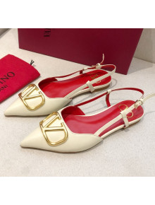 Valentino VLogo Signature Calfskin Slingback Ballet Flat White/Gold 2020