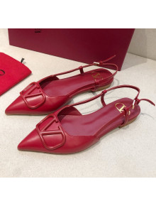 Valentino VLogo Signature Calfskin Slingback Ballet Flat Red 2020