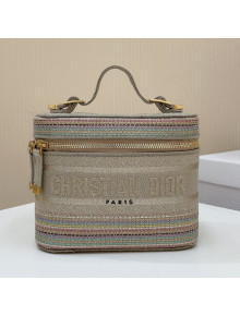 Dior DiorTravel Small Vanity Case Bag in Multicolor Stripes Embroidery 2021