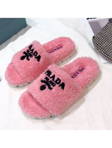 Prada Logo Fur Mules Pink 2021