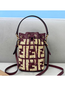 Fendi Raffia Mon Tresor Mini Bucket Bag Burgundy 2021