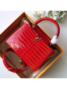 Louis Vuitton Capucines BB Top Handle Bag in Crocodilian Leather N93992 Red 2019