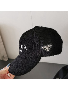 Prada Logo Shearling Baseball hat Black 2021 17