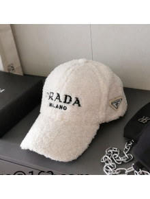 Prada Logo Shearling Baseball hat White 2021 16