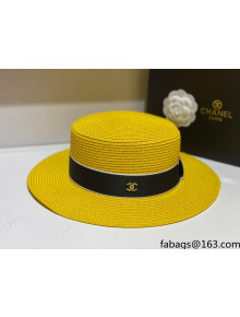 Chanel Straw Wide Brim Hat CHH31415 Yellow 2022