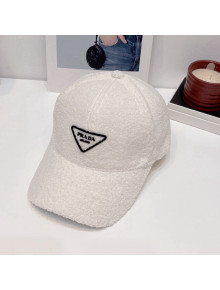 Prada Logo Shearling Baseball hat White 2021 19