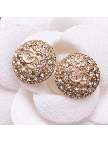 Chanel Crystal Metal Round Stud Earrings 2019