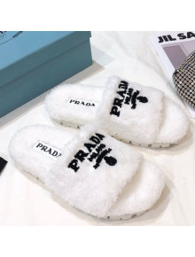 Prada Logo Fur Mules White 2021