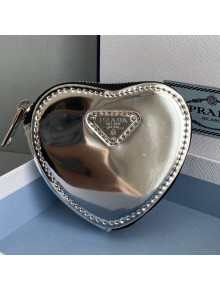 Prada Brushed Leather Heart Mini Pouch 6504 Silver 2021