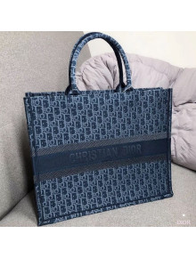 Dior Embroidered Oblique Jacquard Canvas Book Tote Dark Blue 2019