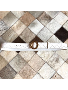 Bottega Veneta Woven Lambskin Belt 30mm with Circle Buckle White 2019