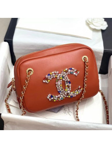 Chanel Lambskin Camera Case with Colored Crystal CC Charm AS2305 Coral Pink 2020