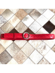 Bottega Veneta Woven Lambskin Belt 30mm with Circle Buckle Red 2019