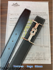 Hermes Epsom Reversible Leather Belt 3.2cm Black/Silver 2021 10803