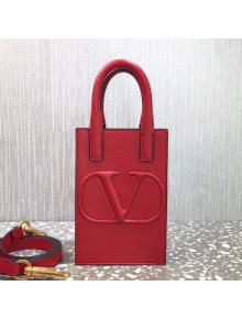 Valentino VLogo Walk Calfskin Vertical Mini Tote Bag 1054 Red 2021