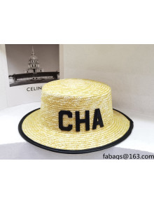 Chanel Straw Wide Brim Hat CHH31514 Beige/Black 2022