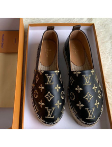 Louis Vuitton Monogram Golden Embroidered Flat Espadrilles Black 2019 (For Women and Men)