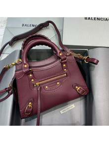 Balenciaga Neo Classic Mini Top Handle Bag in Smooth Calfskin Burgundy/Gold 2020