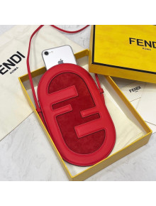 Fendi 12 Pro Phone Holder in Red Leather and Suede 2021 8526