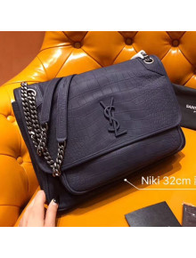 Saint Laurent Large Niki Chain Bag in Matte Crocodile Leather 498830 Navy Blue 2019