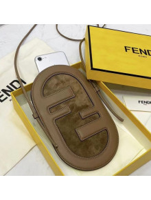 Fendi 12 Pro Phone Holder in Khaki Leather and Suede 2021 8526