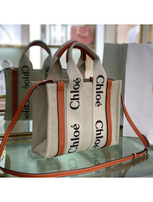 Chloe Small Woody Canvas Tote Bag with Strap Orange 2022 N7666