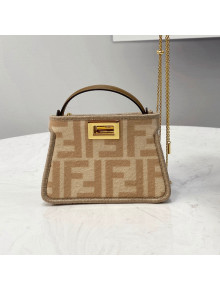 Fendi Nano Baguette Charm in FF Wool Beige/Camel Brown 2021 8515