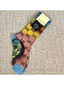 Gucci Print Lurex GG Short Socks Pink/Yellow 2019