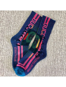 Gucci Stripes and Web GG Print Socks Navy Blue/Pink 2019