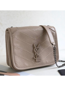 Saint Laurent Niki Chain Wallet WOC in Crinkled Vintage Leather 583103 Khaki Grey 2019