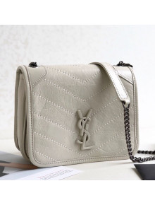 Saint Laurent Niki Chain Wallet WOC in Crinkled Vintage Leather 583103 White 2019