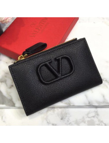 Valentino VLogo Signature Grainy Calfskin Cardholder with Zipper Wallet Black 2021