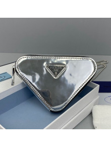 Prada Brushed Leather Mini Pouch with Chain Silver 2021