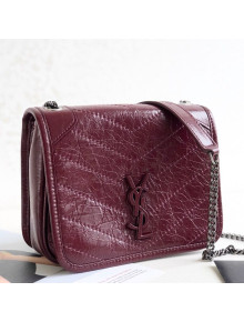 Saint Laurent Niki Chain Wallet WOC in Crinkled Vintage Leather 583103 Burgundy 2019