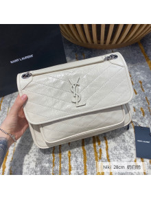 Saint Laurent Niki Medium Bag in Crinkled Vintage Leather 633158 Cream White 2021