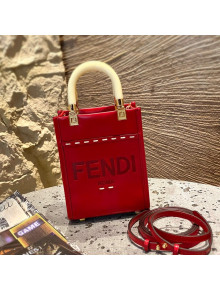 Fendi Mini Sunshine Shopper Tote Bag in Red Stitching Leather 2021 8376