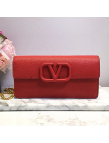 Valentino VLogo Signature Grainy Calfskin Wallet with Chain Red 2021