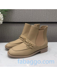 Chanel Quilted Calfskin Short Chelsea Boot with Chain Beige 2020